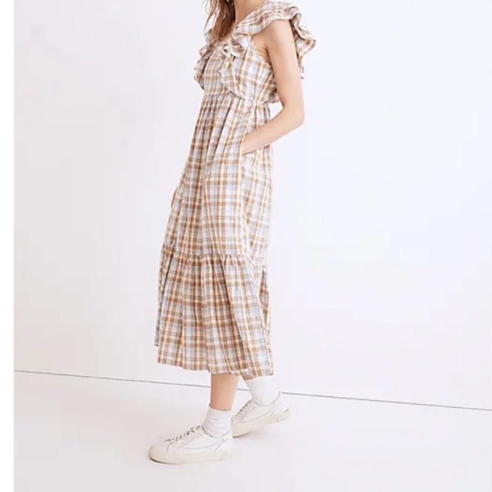 Madewell Ruffle-Sleeve Tiered Midi Dress Square Neck SZ 12 NWT - Picture 2 of 7
